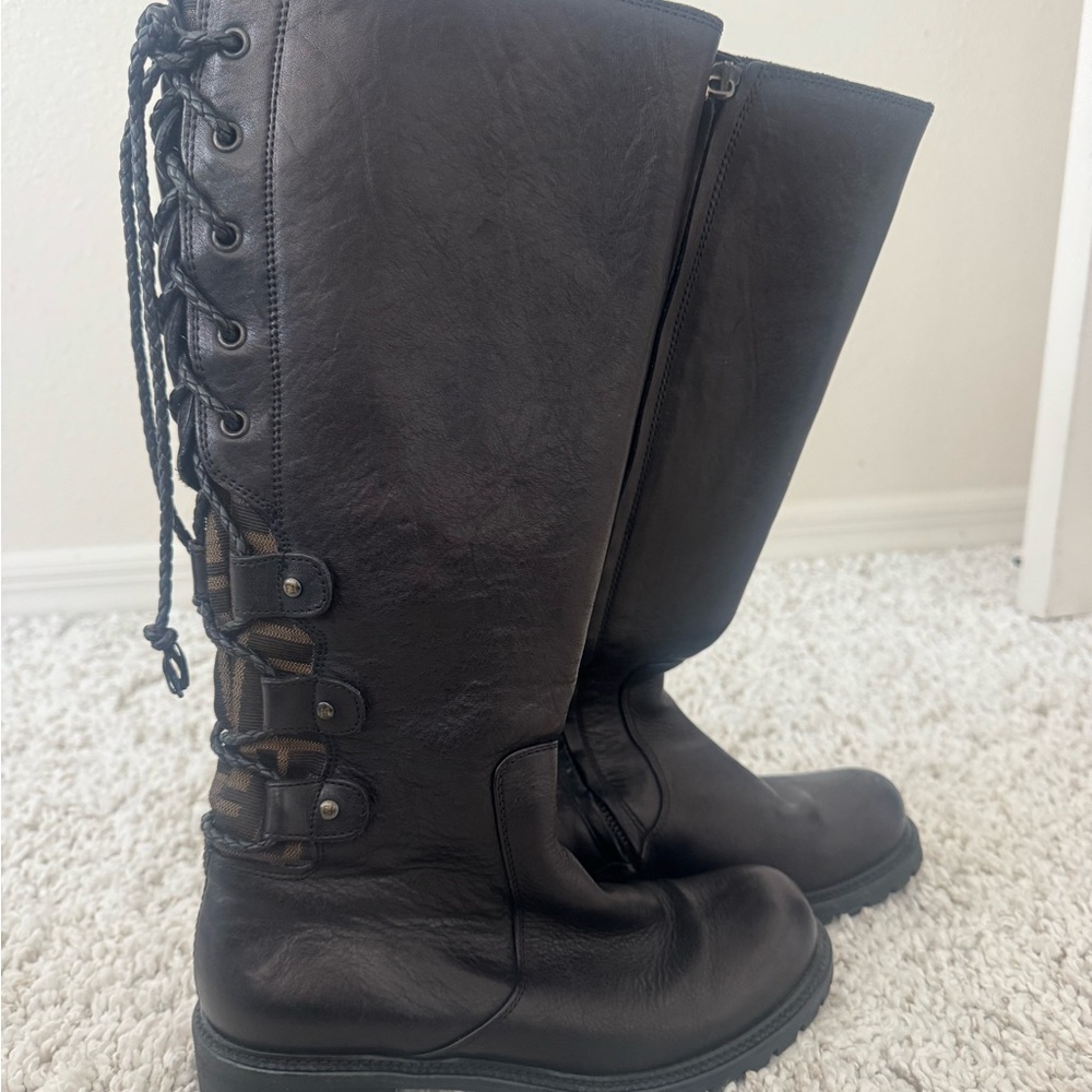 Fendi Black Lace-Up Leather Boots
